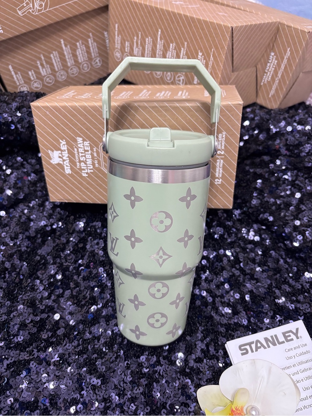 Mint Green Logo-Pattern Travel Tumbler